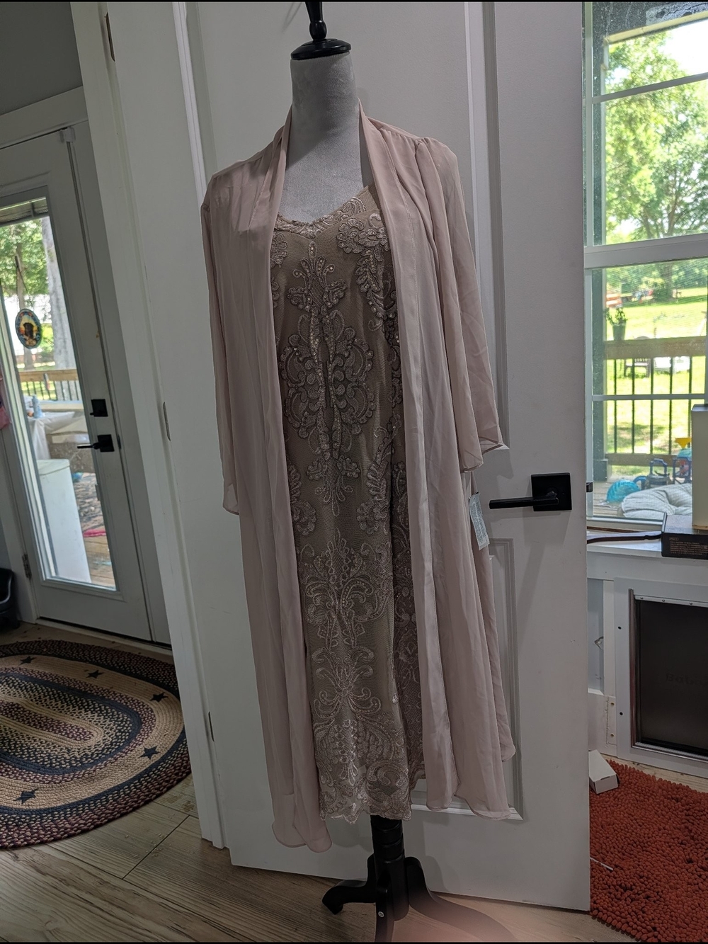 Alex Evenings Embellished Beaded Dress & Sheer Jacket Set Size 16 Champagne Moth - Picture 7 of 7
